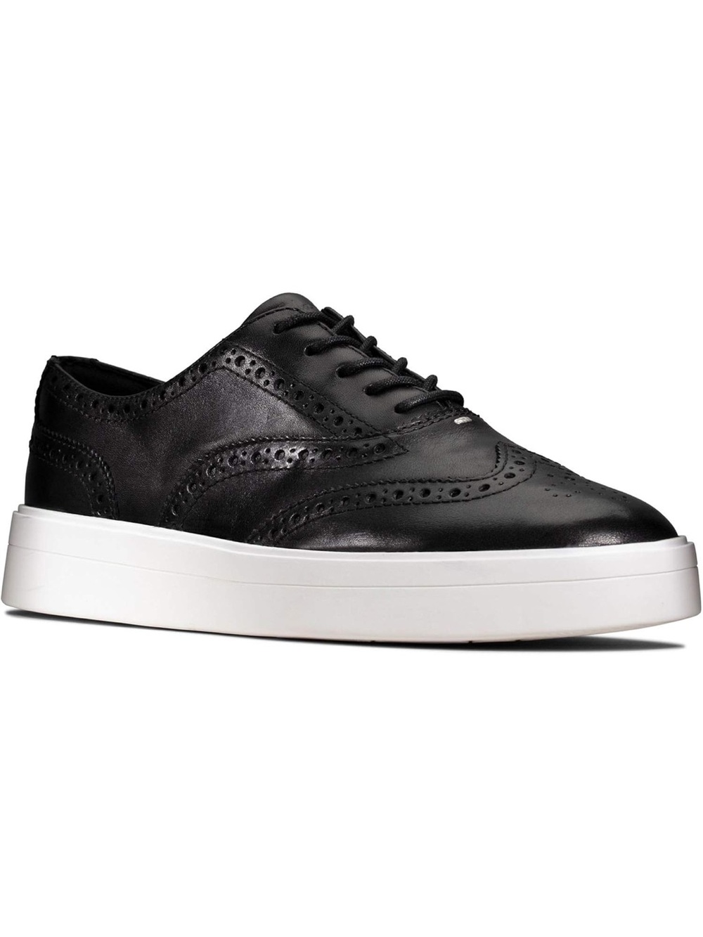 Clarks Women's Black Leather Brogue Platform Loafer